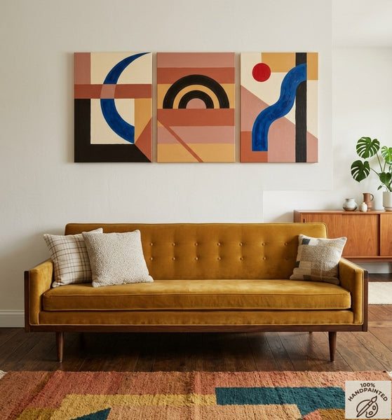 Modern Paintings for Mid Century Dining Room, Geometric Abstract Art, Multi Panel Group Paintings