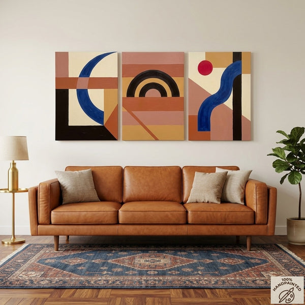 Modern Paintings for Mid Century Dining Room, Geometric Abstract Art, Multi Panel Group Paintings