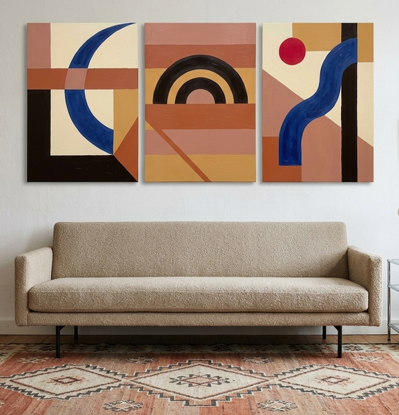 Modern Paintings for Mid Century Dining Room, Geometric Abstract Art, Multi Panel Group Paintings