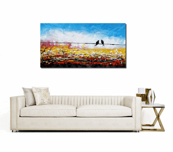 Love Birds Painting, Canvas Art, Abstract Art, Oil Painting, Wall Art, Abstract Painting, Large Art, Canvas Painting, Original Painting-LargePaintingArt.com