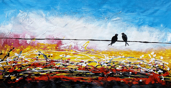 Love Birds Painting, Canvas Art, Abstract Art, Oil Painting, Wall Art, Abstract Painting, Large Art, Canvas Painting, Original Painting-LargePaintingArt.com