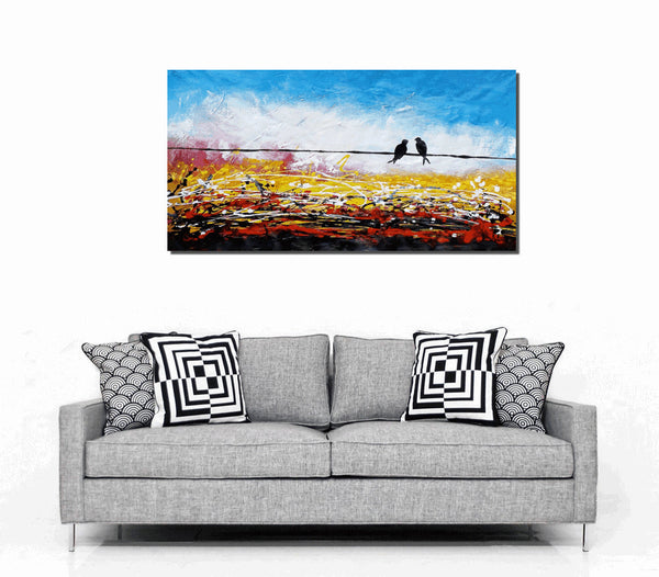 Love Birds Painting, Canvas Art, Abstract Art, Oil Painting, Wall Art, Abstract Painting, Large Art, Canvas Painting, Original Painting-LargePaintingArt.com