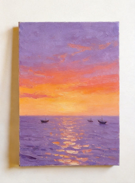 Original Seascape Paintings, Hand Painted Canvas Art, Sunset Sail on the Horizon, Original Oil Paintings, Buy Small Paintings Online, Small Canvas Artwork-Paintingforhome