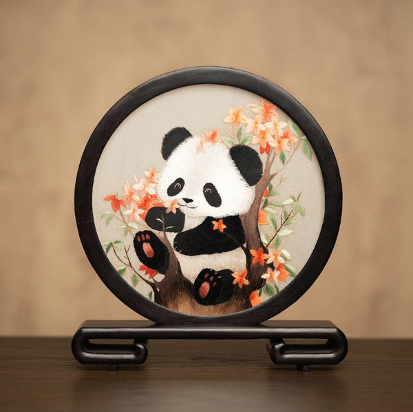 Exclusive Business Present Panda Embroidered Decor, Traditional Chinese Suzhou Embroidery Ornament, Premium Souvenir, Unique Birthday Gift-Paintingforhome