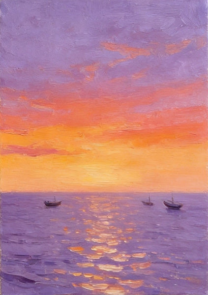 Original Seascape Paintings, Hand Painted Canvas Art, Sunset Sail on the Horizon, Original Oil Paintings, Buy Small Paintings Online, Small Canvas Artwork-Paintingforhome