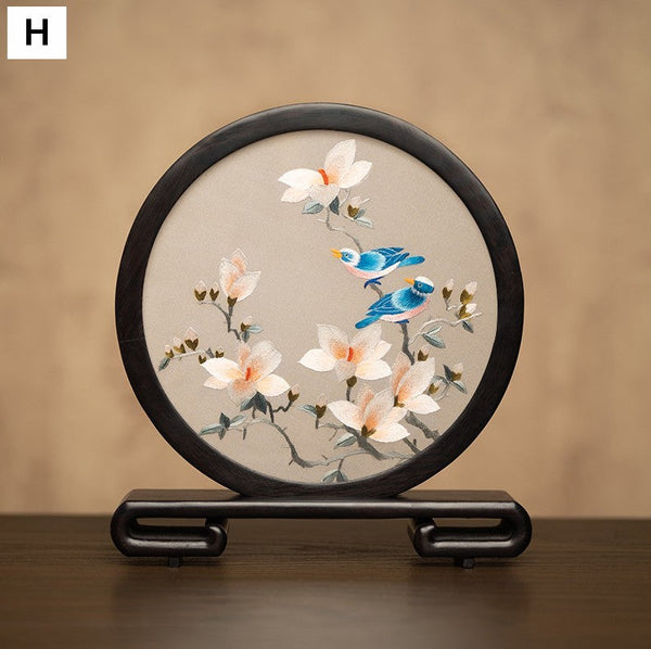Exclusive Business Present, Flower and Bird Embroidered Decor, Unique Birthday Gift, Traditional Chinese Suzhou Embroidery Ornament, Premium Souvenir-Paintingforhome