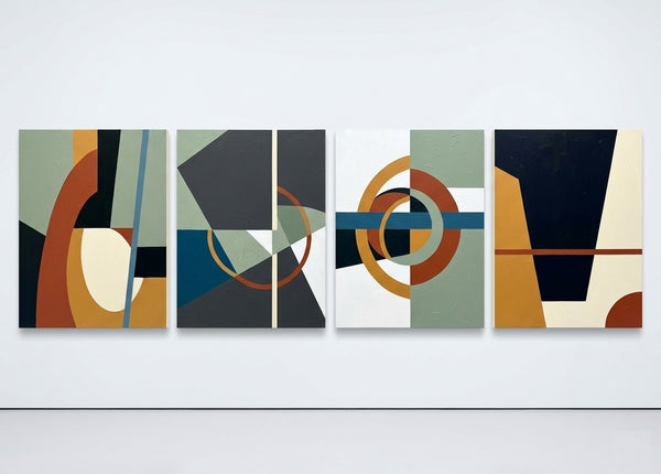 Large Multi Panel Wall Art, Original Acrylic Artwork, Abstract Geometric Art, Modern Canvas Art for Bedroom