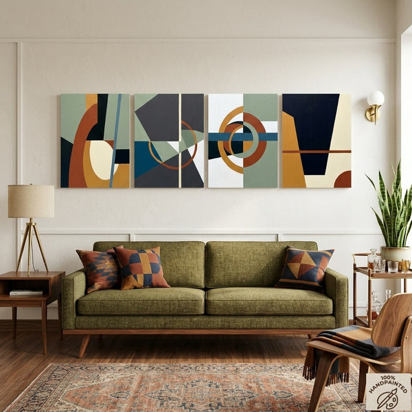 Large Multi Panel Wall Art, Original Acrylic Artwork, Abstract Geometric Art, Modern Canvas Art for Bedroom