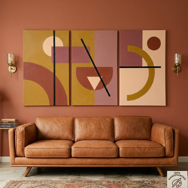 Extra Large Group Paintings for Living Room, Hand Painted Artwork, Geometric Abstract Paintings, Multi Panel Canvas Art