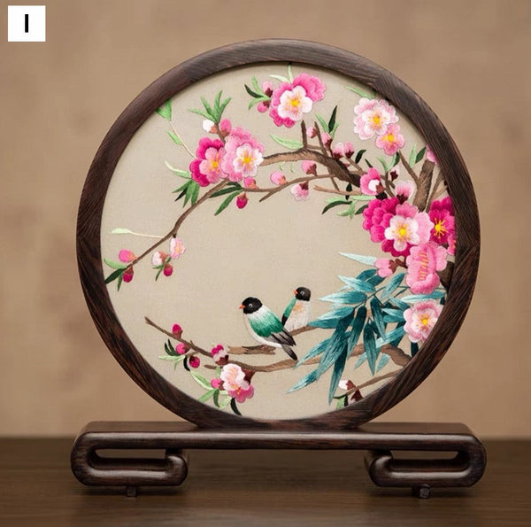 Flower and Bird Embroidered Decor, Unique Birthday Gift, Exclusive Business Present, Traditional Chinese Suzhou Embroidery Ornament, Premium Souvenir-Paintingforhome