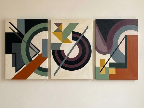 Abstract Group Paintings for Living Room, Original Abstract Art, Multi Panel Canvas Artwork, Geometric Modern Paintings