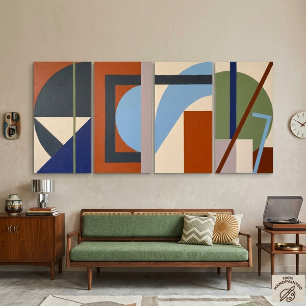 Multi Panel Wall Painting, Hand Painted Canvas Art, Modern Contemporary Paintings, Geometric Abstract Painting