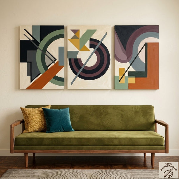 Abstract Group Paintings for Living Room, Original Abstract Art, Multi Panel Canvas Artwork, Geometric Modern Paintings