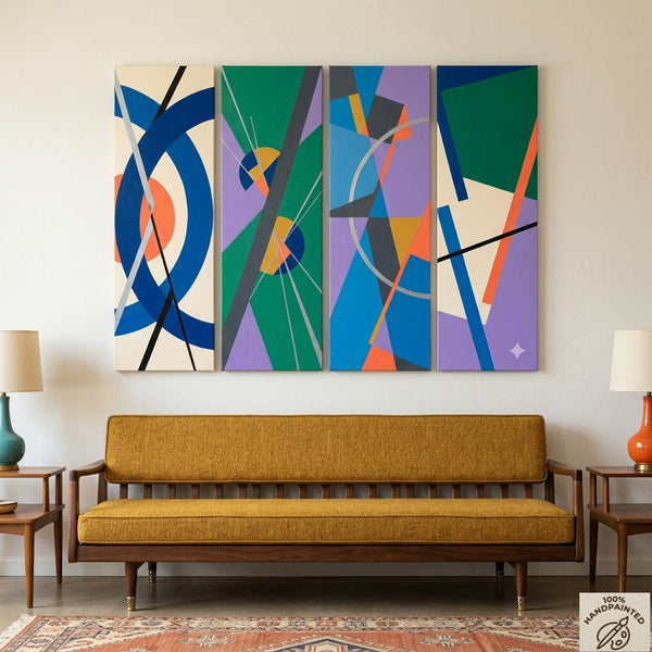 Geometric Abstract Paintings, Modern Contemporary Paintings, Hand Painted Canvas Art, Multi Panel Wall Art Paintings