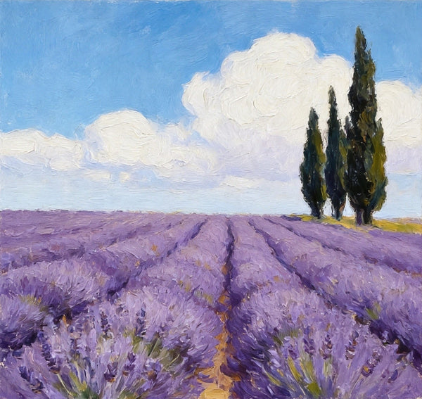 Small Canvas Artwork, Cypress by the Lavender Field, Hand Painted Canvas Art, Original Landscape Paintings, Original Oil Paintings, Buy Small Paintings Online-Paintingforhome