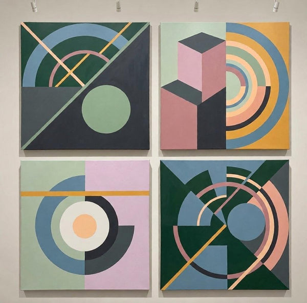 Multi Panel Canvas Paintings, Abstract Geometric Art, Modern Paintings for Living Room