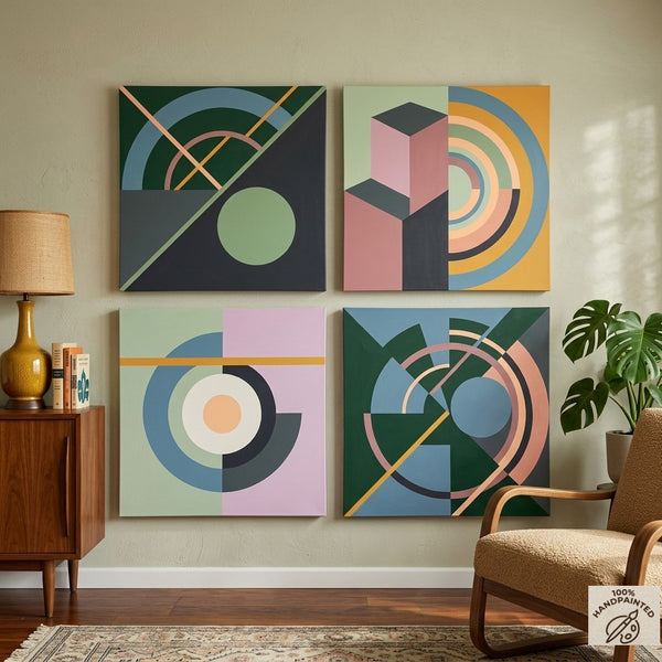 Multi Panel Canvas Paintings, Abstract Geometric Art, Modern Paintings for Living Room