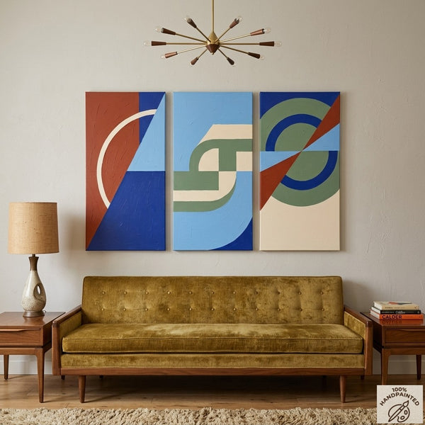 Original Geometric Abstract Paintings, Hand Painted Canvas Art, Multi Panel Wall Painting, Modern Contemporary Paintings