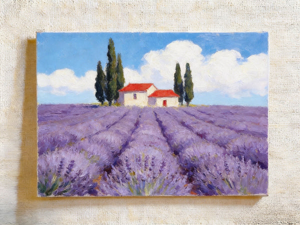 Summer Lavender Days, Original Oil Paintings, Hand Painted Canvas Art, Original Landscape Paintings, Small Canvas Wall Art Paintings, Buy Small Paintings Online-Paintingforhome