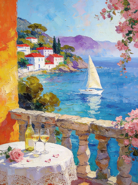 The Beauty of the Mediterranean Coast, Original Small Paintings on Canvas, Seashore Beach, Small Landscape Paintings, Palette Knife Impasto Paintings, Small Paintings on Canvas, Hand Painted Canvas Art-Paintingforhome