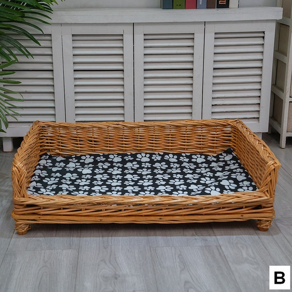 Large Hand Woven Rattan Cat Beds, Extra Large Natural Wicker Dog Bed with Washable Cushion for Indoor Cats and Dogs-Paintingforhome