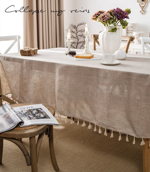 Brown Tablecloth for Home Decoration, Simple Linen Rectangle Table Cover for Dining Room Table, Modern Table Cloth, Square Tablecloth for Oval Table-Paintingforhome