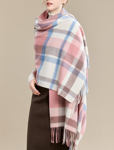 Warm Cape, Gifts for Her, Evening Wrap, Christmas Gift, Large Wool Scarf, Soft Wool Scarf for Women, Checkered Fashion Scarf, Winter Shawl, Elegant Shawl-Paintingforhome