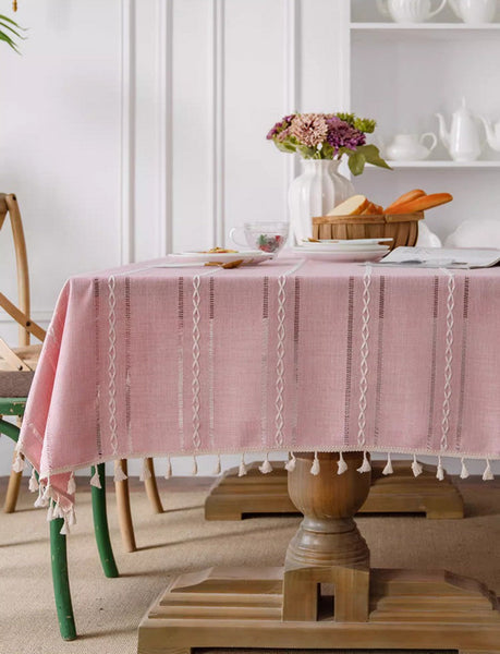 Rectangular Tablecloth for Oval Table, Modern Pink Table Cloths for Dining Room, Kitchen Rectangular Table Covers, Farmhouse Cotton and Linen Table Cloth-Paintingforhome