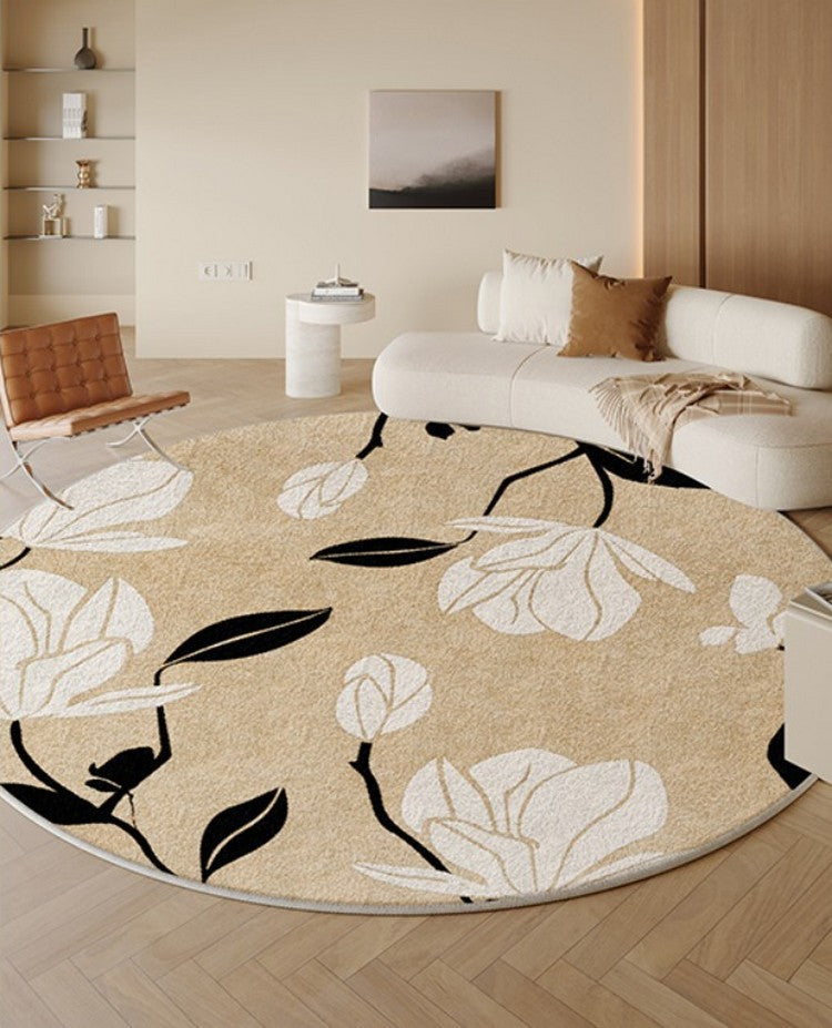 Modern Round Rugs under Coffee Table, Circular Rugs for Dining Table, Abstract Contemporary Rugs for Bedroom, Modern Cream Color Rugs for Living Room-Paintingforhome
