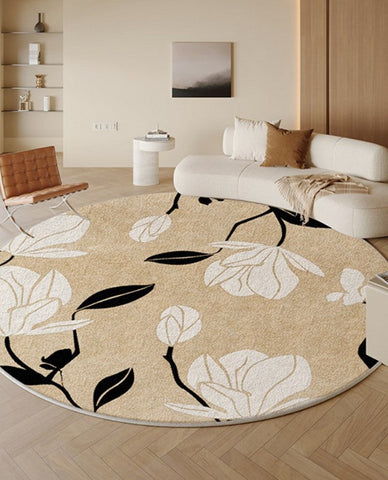 Modern Round Rugs under Coffee Table, Circular Rugs for Dining Table, Abstract Contemporary Rugs for Bedroom, Modern Cream Color Rugs for Living Room-Paintingforhome