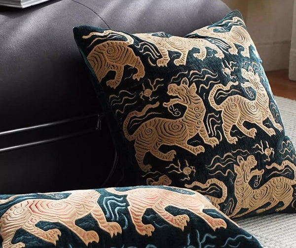 Embroidery Tiger Pattern Pillows for Couch, Contemporary Modern Sofa Pillows, Decorative Throw Pillows for Bedroom, Large Modern Sofa Pillow for Living Room-Paintingforhome
