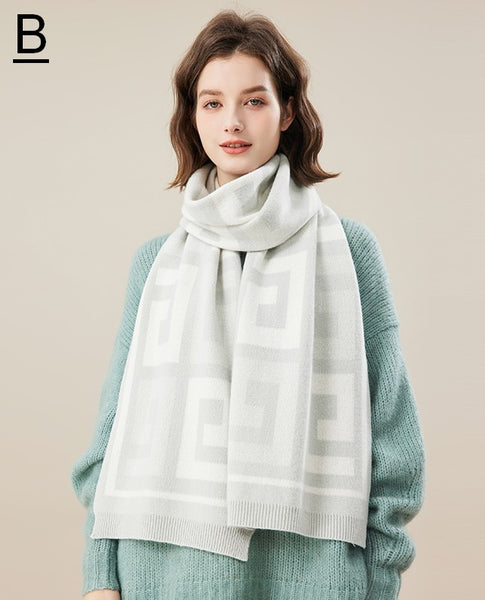 Cold Weather Scarf, Warm Winter Scarf, Soft Cashmere Scarf for Women, Fashion Designer Scarf, Green White Grey Wool Scarf for Women, Casual Scarf for Women-Paintingforhome