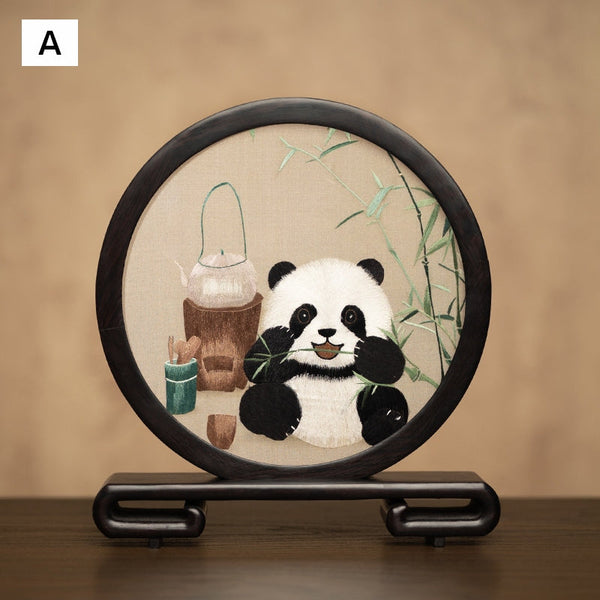 Unique Birthday Gift, Exclusive Business Present Panda Embroidered Decor, Traditional Chinese Suzhou Embroidery Ornament, Premium Souvenir-Paintingforhome