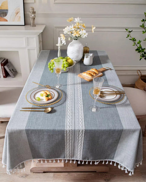 Large Rectangular Tablecloth for Oval Table, Country Farmhouse Tablecloth, Rustic Table Covers for Kitchen, Cotton and Linen Tablecloth for Dining Room Table-Paintingforhome