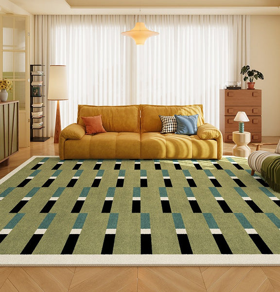 Mid Century Modern Rugs, Green Geometric Contemporary Rugs, Modern Living Room Rug Ideas, Colorful Area Rugs for Dining Room-Paintingforhome