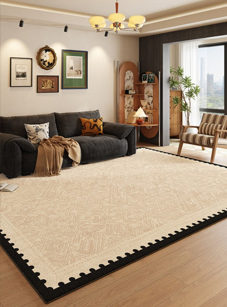 Modern Rugs for Dining Room, Mid Century Modern Rugs Next to Bed, Contemporary Rugs for Bedroom, Cream Modern Carpets for Living Room-Paintingforhome