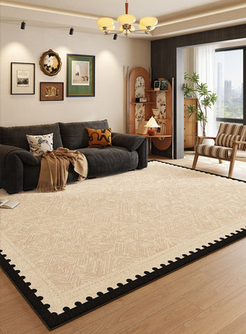 Modern Rugs for Dining Room, Mid Century Modern Rugs Next to Bed, Contemporary Rugs for Bedroom, Cream Modern Carpets for Living Room-Paintingforhome
