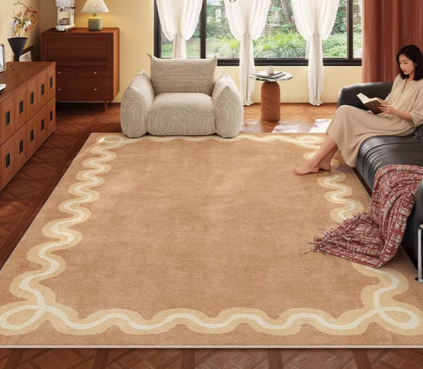 Dining Room Geometric Modern Rugs, Large Modern Rugs for Living Room, Bedroom Modern Rugs, Cream Color Contemporary Modern Rugs-Paintingforhome