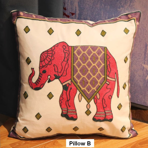 Cotton Decorative Pillows, Elephant Embroider Cotton Pillow Covers, Farmhouse Decorative Sofa Pillows, Decorative Throw Pillows for Couch-Paintingforhome