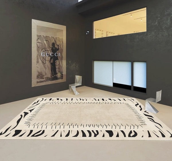 Abstract Cream Color Modern Carpets for Living Room, Modern Rugs for Dining Room, Soft Contemporary Rugs for Bedroom, Mid Century Modern Rugs Next to Bed-Paintingforhome