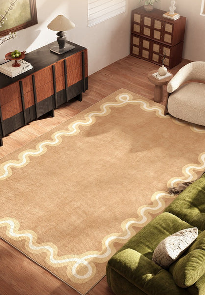 Dining Room Geometric Modern Rugs, Large Modern Rugs for Living Room, Bedroom Modern Rugs, Cream Color Contemporary Modern Rugs-Paintingforhome