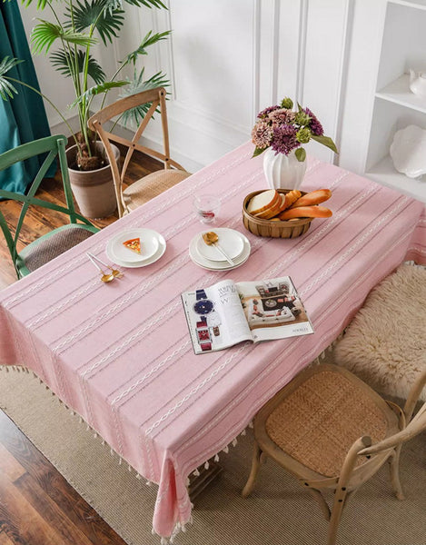 Kitchen Rectangular Table Covers, Rectangular Tablecloth for Oval Table, Modern Pink Table Cloths for Dining Room, Farmhouse Cotton and Linen Table Cloth-Paintingforhome