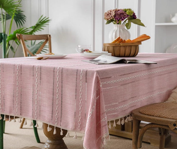 Rectangular Tablecloth for Oval Table, Modern Pink Table Cloths for Dining Room, Kitchen Rectangular Table Covers, Farmhouse Cotton and Linen Table Cloth-Paintingforhome