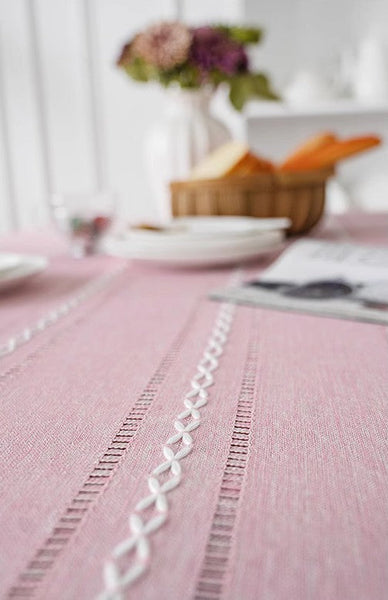 Rectangular Tablecloth for Oval Table, Modern Pink Table Cloths for Dining Room, Kitchen Rectangular Table Covers, Farmhouse Cotton and Linen Table Cloth-Paintingforhome