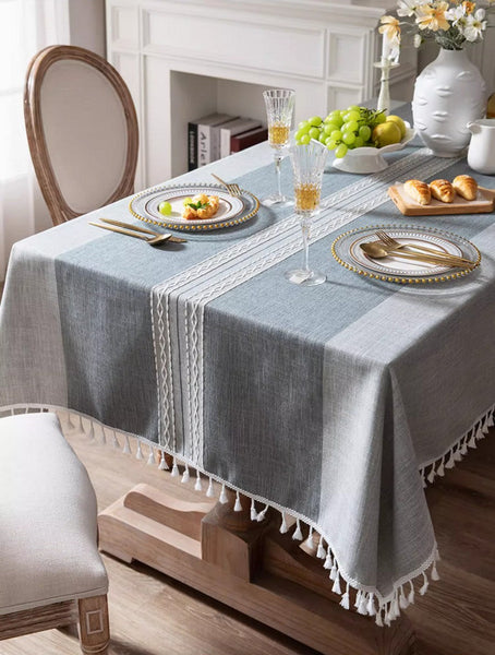 Large Rectangular Tablecloth for Oval Table, Country Farmhouse Tablecloth, Rustic Table Covers for Kitchen, Cotton and Linen Tablecloth for Dining Room Table-Paintingforhome