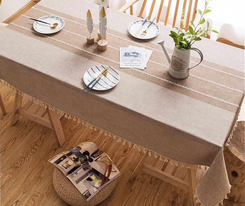 Farmhouse Cotton and Linen Tablecloths, Rectangular Tablecloth for Oval Table, Kitchen Rectangular Table Covers, Modern Table Cloths for Dining Room-Paintingforhome