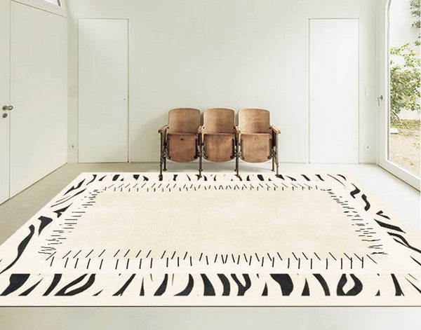 Abstract Cream Color Modern Carpets for Living Room, Modern Rugs for Dining Room, Soft Contemporary Rugs for Bedroom, Mid Century Modern Rugs Next to Bed-Paintingforhome