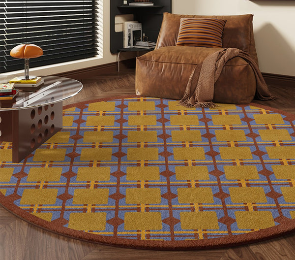 Modern Rugs under Coffee Table, Abstract Contemporary Round Rugs, Modern Rugs for Dining Room, Geometric Modern Rugs for Bedroom-Paintingforhome