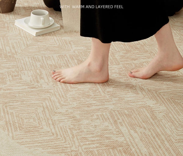 Modern Rugs for Dining Room, Mid Century Modern Rugs Next to Bed, Contemporary Rugs for Bedroom, Cream Modern Carpets for Living Room-Paintingforhome