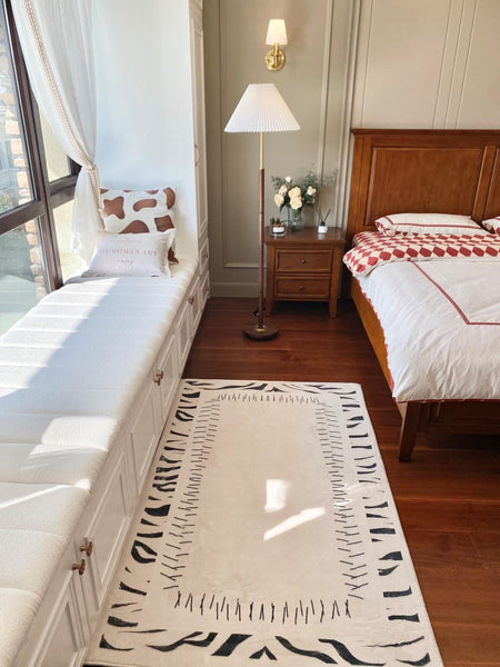 Abstract Cream Color Modern Carpets for Living Room, Modern Rugs for Dining Room, Soft Contemporary Rugs for Bedroom, Mid Century Modern Rugs Next to Bed-Paintingforhome